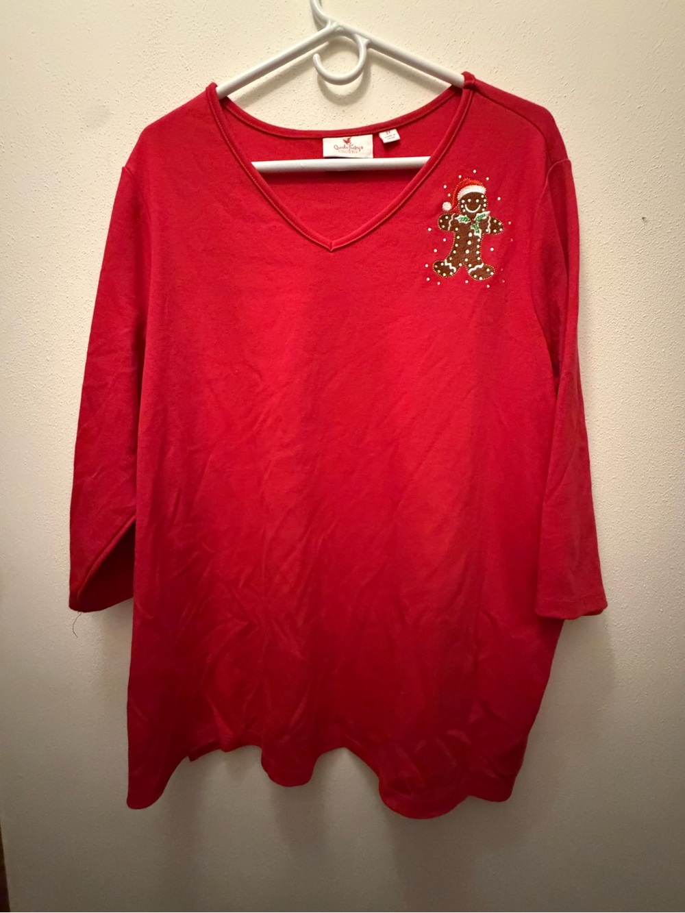 Quacker Factory Red V-Neck Tunic with Gingerbread Accent